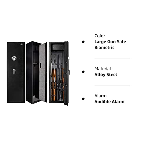 Quicktec Large Rifle Safe, Gun Safe for Home Rifles and Pistols, Quick Access 5-6 Gun Cabinet Shotgun Safe (with/Without Scope) with Pistol Lockbox Slient Mode (Large Gun Safe-Biometric) …