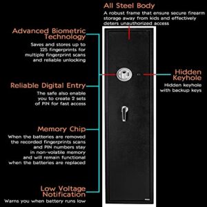 Quicktec Large Rifle Safe, Gun Safe for Home Rifles and Pistols, Quick Access 5-6 Gun Cabinet Shotgun Safe (with/Without Scope) with Pistol Lockbox Slient Mode (Large Gun Safe-Biometric) …