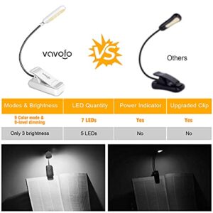 VAVOFO Clip On Book Light for Bed Kids, 7 LED Reading Light with 9-Level Warm Cool White Daylight, Eye Care Lamp with Power Indicator for Bookworms (White)