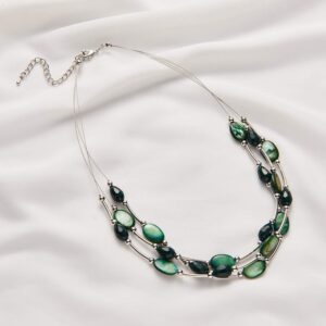 PEARL&CLUB Crystal Layered Statement Necklace For Women - Choker Necklace with Chunky Silver Chain, Birthday Gifts For Women (13-Dark green)