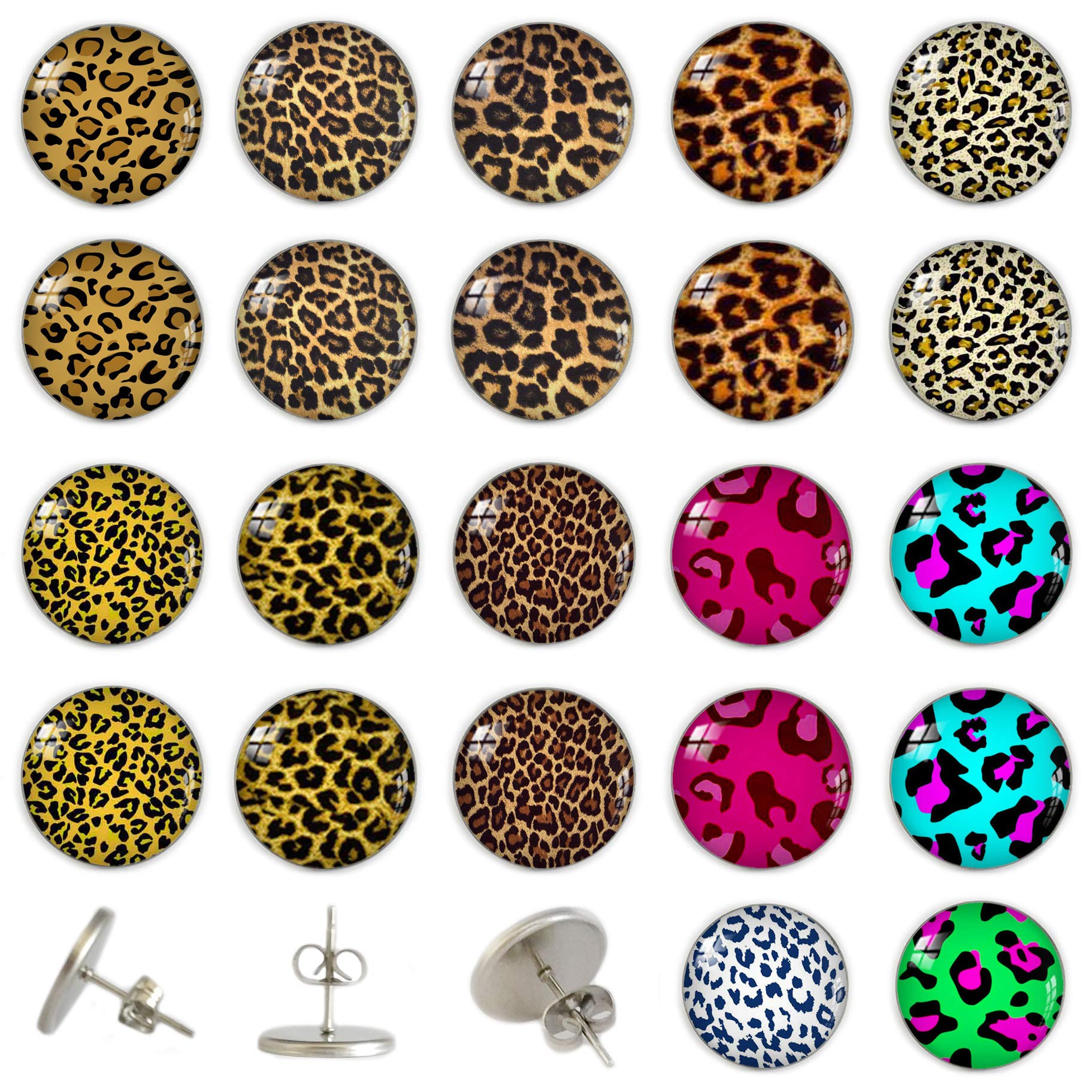 ONEP Cheetah Earrings Women's Leopard Print Stainless Steel Stud Earring (12 Pairs)