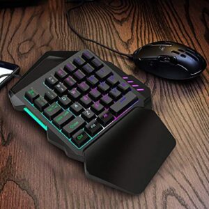 One Handed Gaming Keyboard RGB Backlit, 35 Keys Portable Mini Gaming Keypad Ergonomic Professional Keyboard, Single Hand Mechanical Gaming Keyboard with Wrist Rest Support for LOL/PUBG/MOBA/MMO/FPS