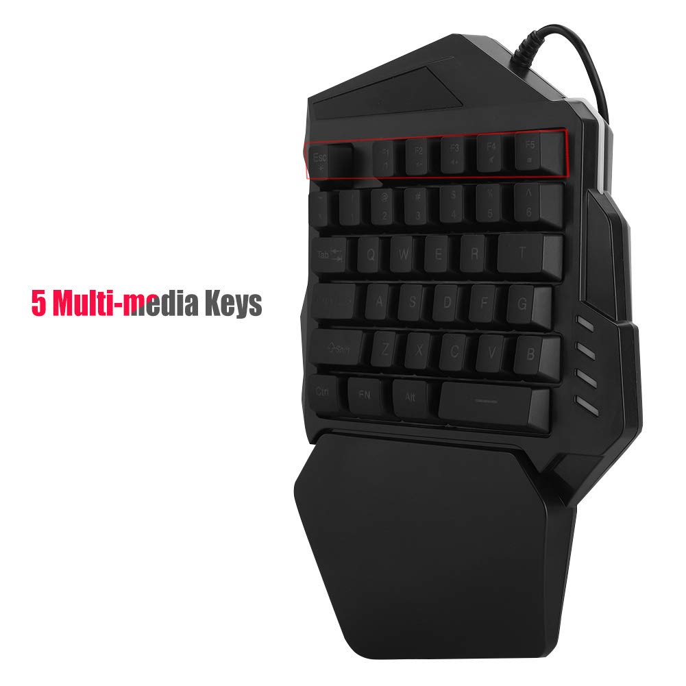 One Handed Gaming Keyboard RGB Backlit, 35 Keys Portable Mini Gaming Keypad Ergonomic Professional Keyboard, Single Hand Mechanical Gaming Keyboard with Wrist Rest Support for LOL/PUBG/MOBA/MMO/FPS