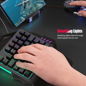 One Handed Gaming Keyboard RGB Backlit, 35 Keys Portable Mini Gaming Keypad Ergonomic Professional Keyboard, Single Hand Mechanical Gaming Keyboard with Wrist Rest Support for LOL/PUBG/MOBA/MMO/FPS