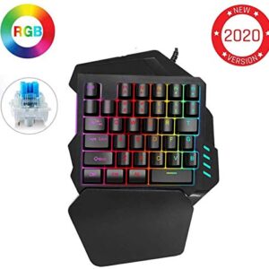 One Handed Gaming Keyboard RGB Backlit, 35 Keys Portable Mini Gaming Keypad Ergonomic Professional Keyboard, Single Hand Mechanical Gaming Keyboard with Wrist Rest Support for LOL/PUBG/MOBA/MMO/FPS