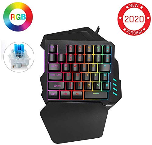 One Handed Gaming Keyboard RGB Backlit, 35 Keys Portable Mini Gaming Keypad Ergonomic Professional Keyboard, Single Hand Mechanical Gaming Keyboard with Wrist Rest Support for LOL/PUBG/MOBA/MMO/FPS