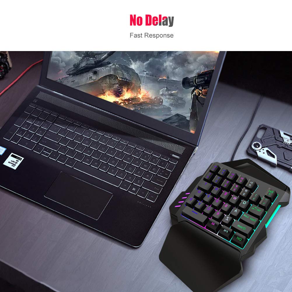 One Handed Gaming Keyboard RGB Backlit, 35 Keys Portable Mini Gaming Keypad Ergonomic Professional Keyboard, Single Hand Mechanical Gaming Keyboard with Wrist Rest Support for LOL/PUBG/MOBA/MMO/FPS