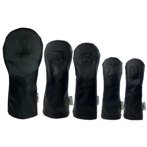 Sunfish Leather Golf Headcover Set 1 3 5 X H Driver Fairway Hybrid Black on Black Murdered Out