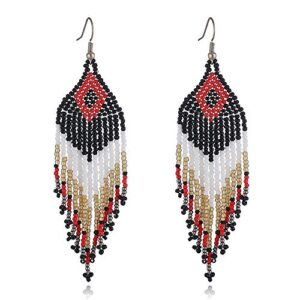 Weicam Women Jewellery 4 Pair Multicolor Nation Bohemian Style Tassel Earrings Handmade Beaded Jewelry