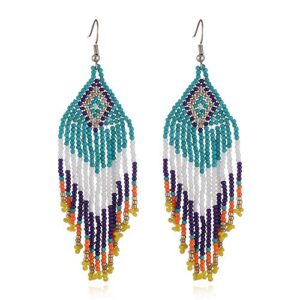 Weicam Women Jewellery 4 Pair Multicolor Nation Bohemian Style Tassel Earrings Handmade Beaded Jewelry