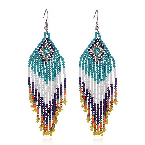 Weicam Women Jewellery 4 Pair Multicolor Nation Bohemian Style Tassel Earrings Handmade Beaded Jewelry