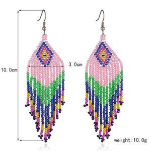 Weicam Women Jewellery 4 Pair Multicolor Nation Bohemian Style Tassel Earrings Handmade Beaded Jewelry