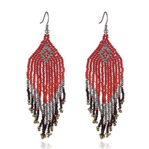 Weicam Women Jewellery 4 Pair Multicolor Nation Bohemian Style Tassel Earrings Handmade Beaded Jewelry