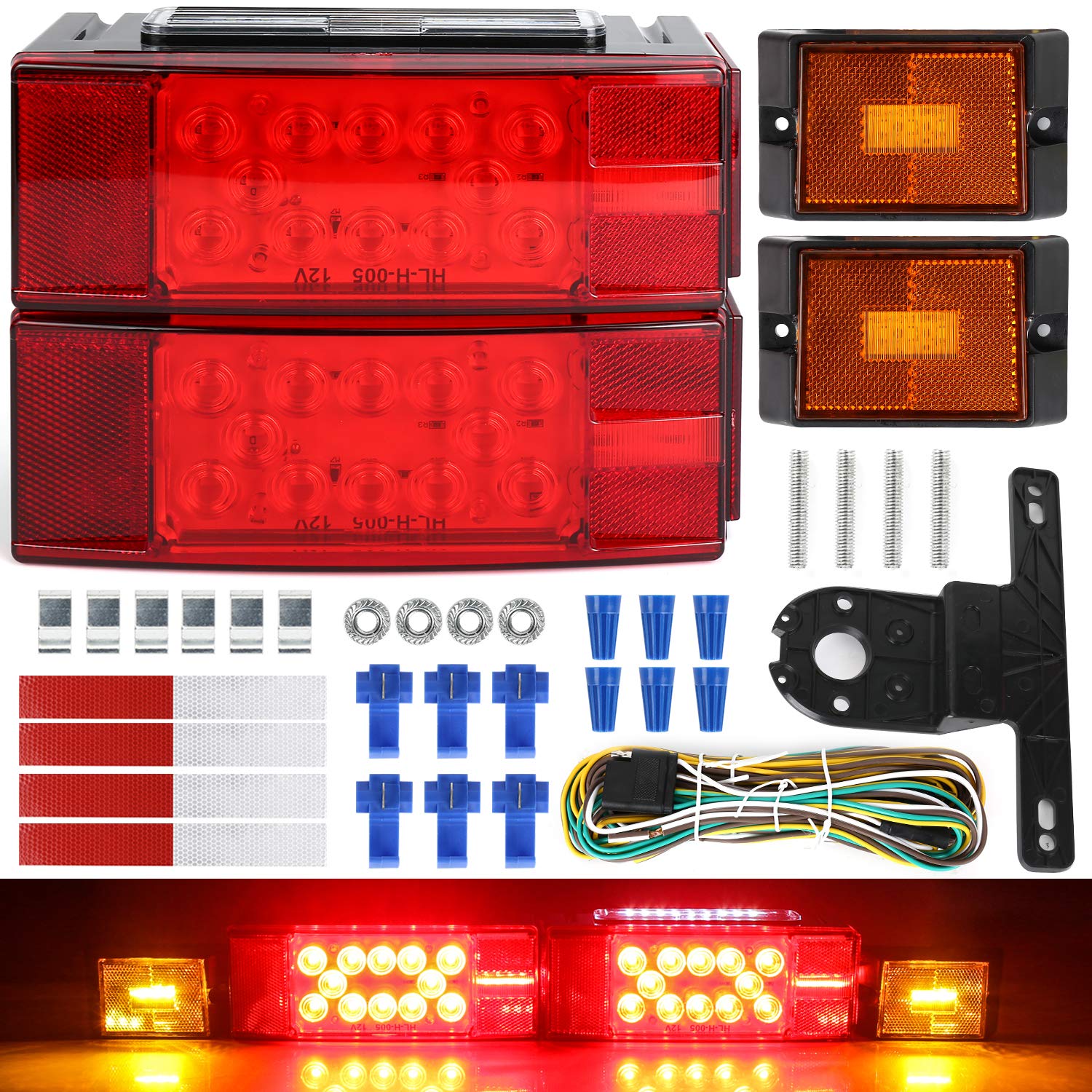 LINKITOM Submersible LED Trailer Light Kit, Super Bright Brake Stop Turn Tail License Lights for Camper Truck RV Boat Snowmobile, IP68 Waterproof, DOT Approval