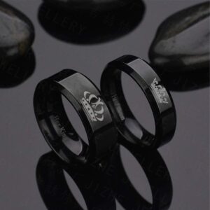 2PCS Black Her King and His Queen Crown Ring Set for Couples His Hers Stainless Steel Matching Promise Engagement Wedding Bands Comfort Fit