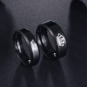 2PCS Black Her King and His Queen Crown Ring Set for Couples His Hers Stainless Steel Matching Promise Engagement Wedding Bands Comfort Fit