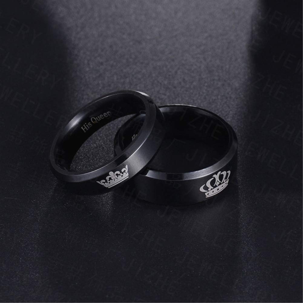 2PCS Black Her King and His Queen Crown Ring Set for Couples His Hers Stainless Steel Matching Promise Engagement Wedding Bands Comfort Fit