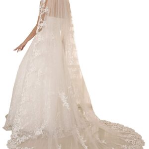 EllieHouse Women's Wedding Veils 1 Tier White Ivory 3M/4M/5M Lace Long Train Bridal Veil With Comb Ivory 3M