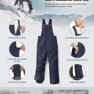 TSLA Men's Winter Snow Bibs, Waterproof Insulated Snowboard Overalls, Ripstop Windproof Ski Pants, Winter Ski Snow Overall Charcoal Blue, Large