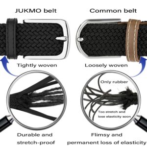 JUKMO Elastic Braided Belt, Stretch Woven Belt in Gift Box (Black, Medium)