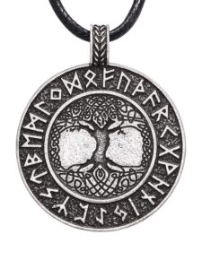 haquil tree of life necklace, viking runes yggdrasil medallion pendant, faux leather cord, viking jewelry gift for women