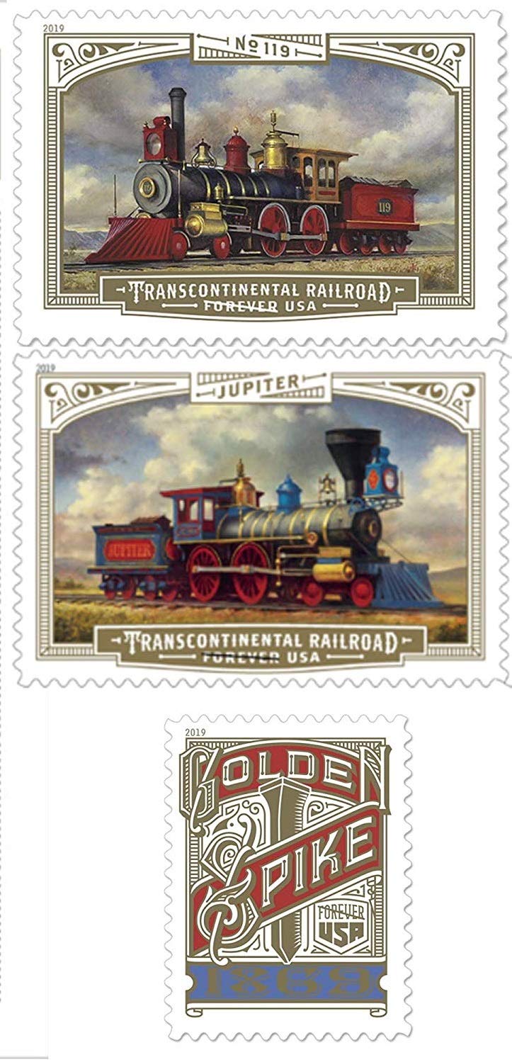 Transcontinental Railroad Sheet of 18 US First Class Postage Stamps American Golden Spike Train (18 Stamps)