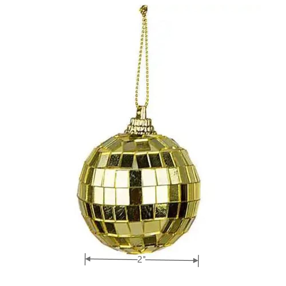 12 pcs 2-inch Mirror Disco Ball Decoration,Christmas Tree Wedding Birthday Party Accessories Disco Decorative Mirror Ball (Gold)