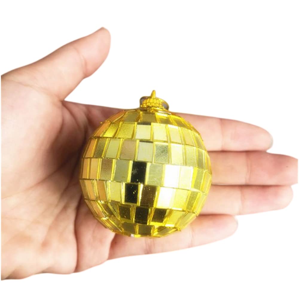 12 pcs 2-inch Mirror Disco Ball Decoration,Christmas Tree Wedding Birthday Party Accessories Disco Decorative Mirror Ball (Gold)