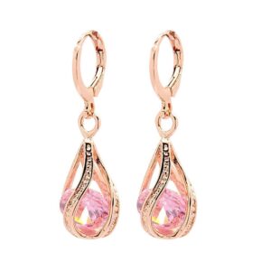 Comelyjewel Women's Earring with Hollow Design,Women Fashion Cubic Zirconia Water Drop Dangle Leaverback Earrings Jewelry Gift - Pink