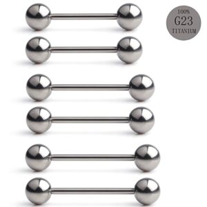 Ruifan Grade 23 Titanium Externally Threaded Nipple Shield Barbell Tongue Ring Bar Body Piercing Jewelry 16G 12mm 14mm 16mm 6PCS