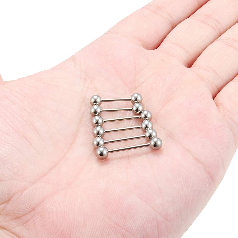 Ruifan Grade 23 Titanium Externally Threaded Nipple Shield Barbell Tongue Ring Bar Body Piercing Jewelry 16G 12mm 14mm 16mm 6PCS