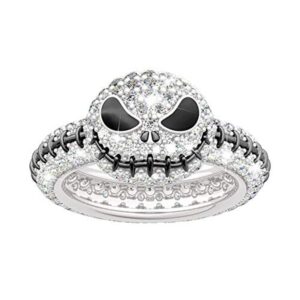 JEULIA "Pumpkin King Jack Skull Women Rings 925 Sterling Silver Skull Diamond Ring Bridal Set Wedding Engagement Anniversary Promise (7.0(U.S))