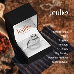 JEULIA "Pumpkin King Jack Skull Women Rings 925 Sterling Silver Skull Diamond Ring Bridal Set Wedding Engagement Anniversary Promise (7.0(U.S))