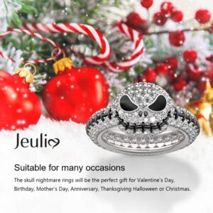 JEULIA "Pumpkin King Jack Skull Women Rings 925 Sterling Silver Skull Diamond Ring Bridal Set Wedding Engagement Anniversary Promise (7.0(U.S))