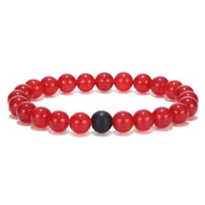 OUGWA Black Matte & Red Agate Stone His and Hers Bracelets 8mm Sandstone Couple Bracelet