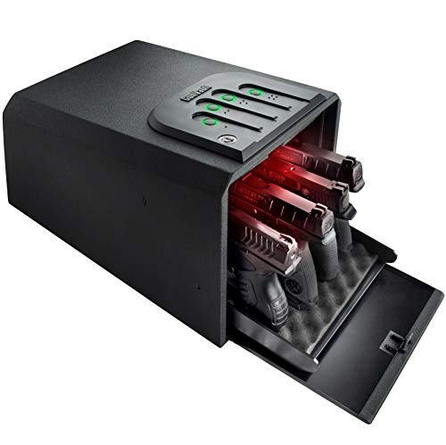 GunVault MultiVault Quick Access Large Gun Safe with Illuminated No-Eyes Digital Keypad, Auto Slide-Out Drawer and LED Illumination (4 Pistol Capacity)