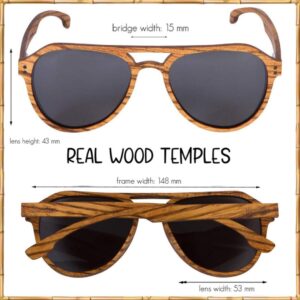 Woodies Polarized Full Zebra Wood Sunglasses for Men and Women | Black Polarized Lenses and Real Wooden Frame | 100% UVA/UVB Ray Protection