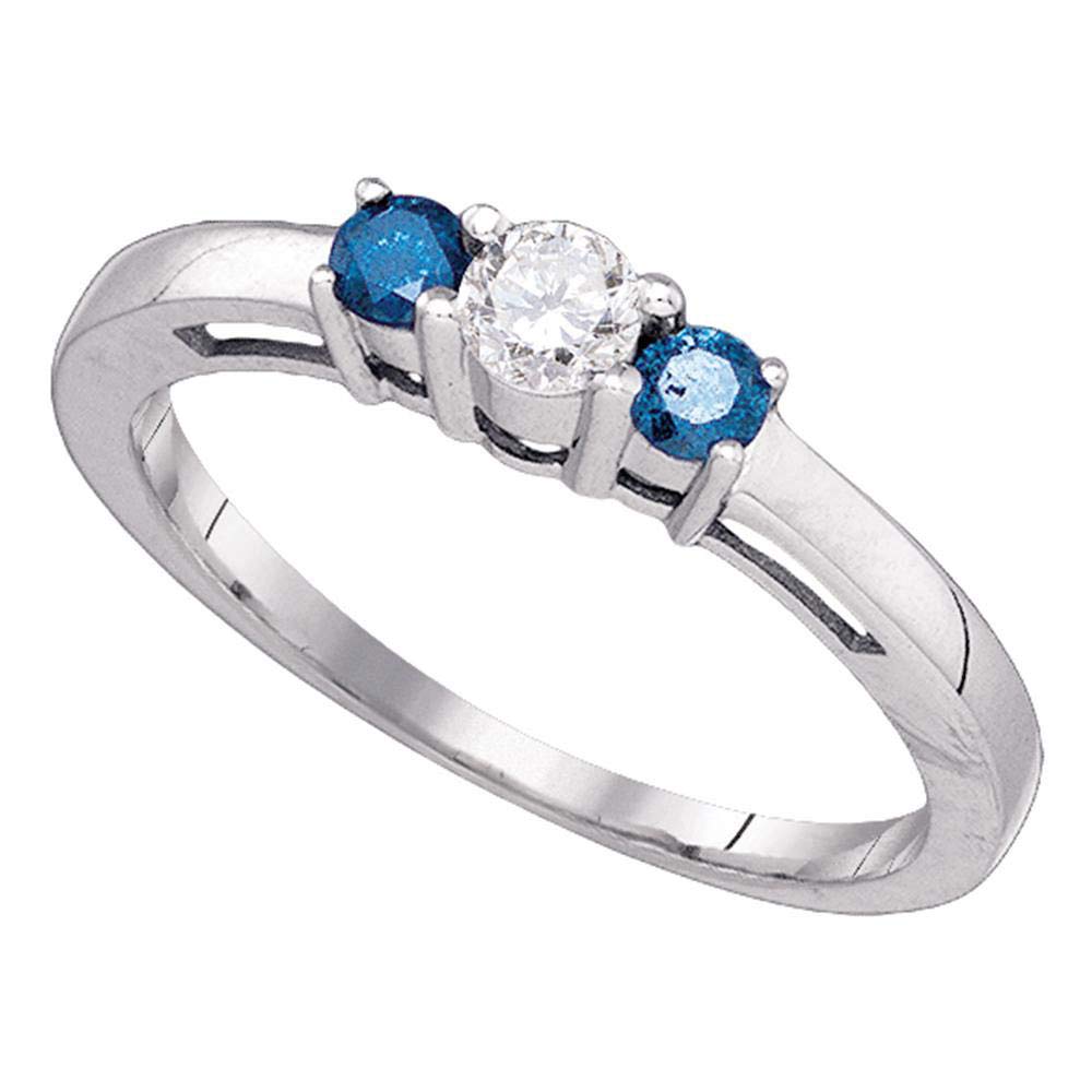 Dazzlingrock Collection 10kt White Gold Women's Round Blue Diamond 3 Stone Engagement Ring 3/8 ctw