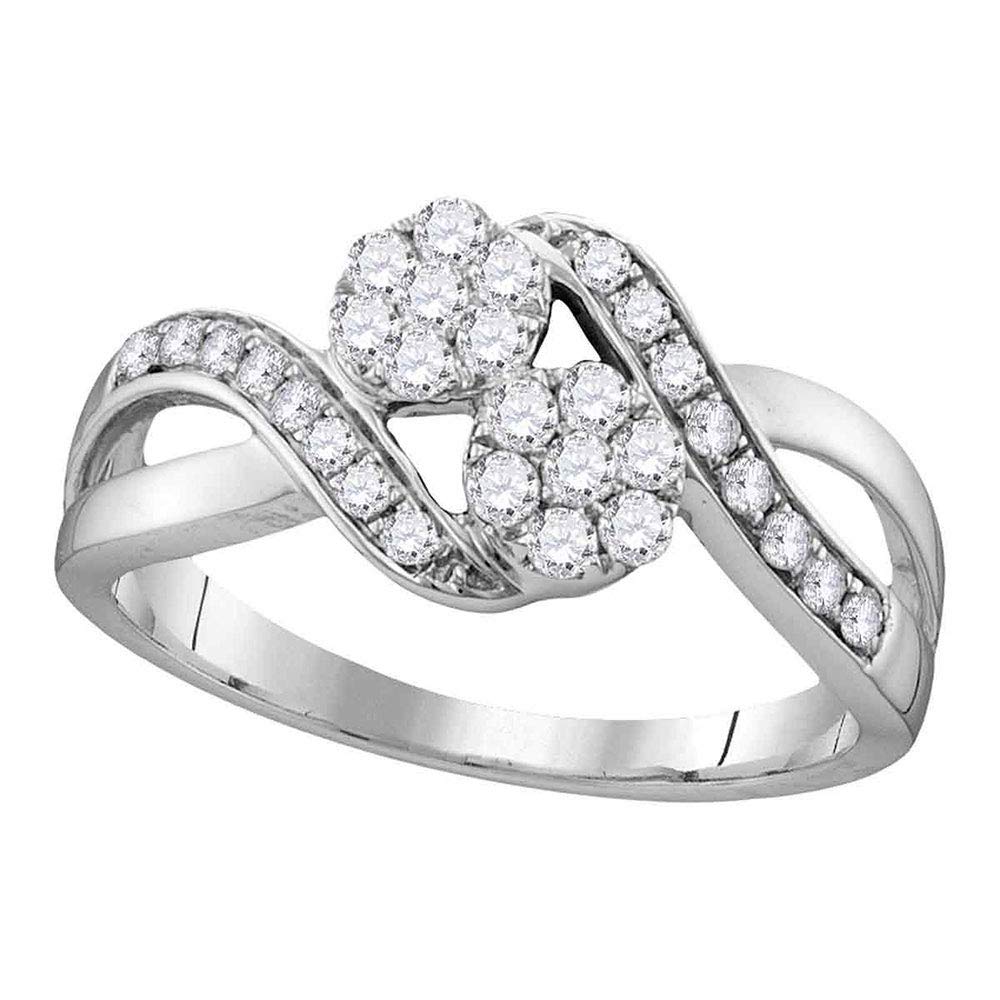 Dazzlingrock Collection 14kt White Gold Womens Round Diamond 2-stone Bridal Wedding Engagement Ring 1/2 ctw