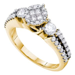 Dazzlingrock Collection 14kt Yellow Gold Womens Princess Round Diamond Soleil Cluster Bridal Wedding Engagement Ring 1.00 ctw