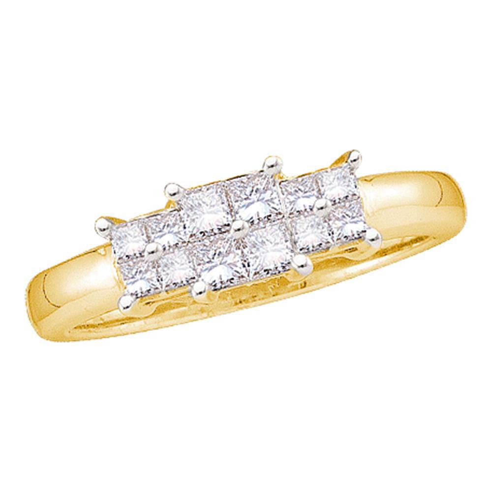 Dazzlingrock Collection 14kt Yellow Gold Womens Princess Diamond 3-stone Bridal Wedding Engagement Ring 1/2 ctw