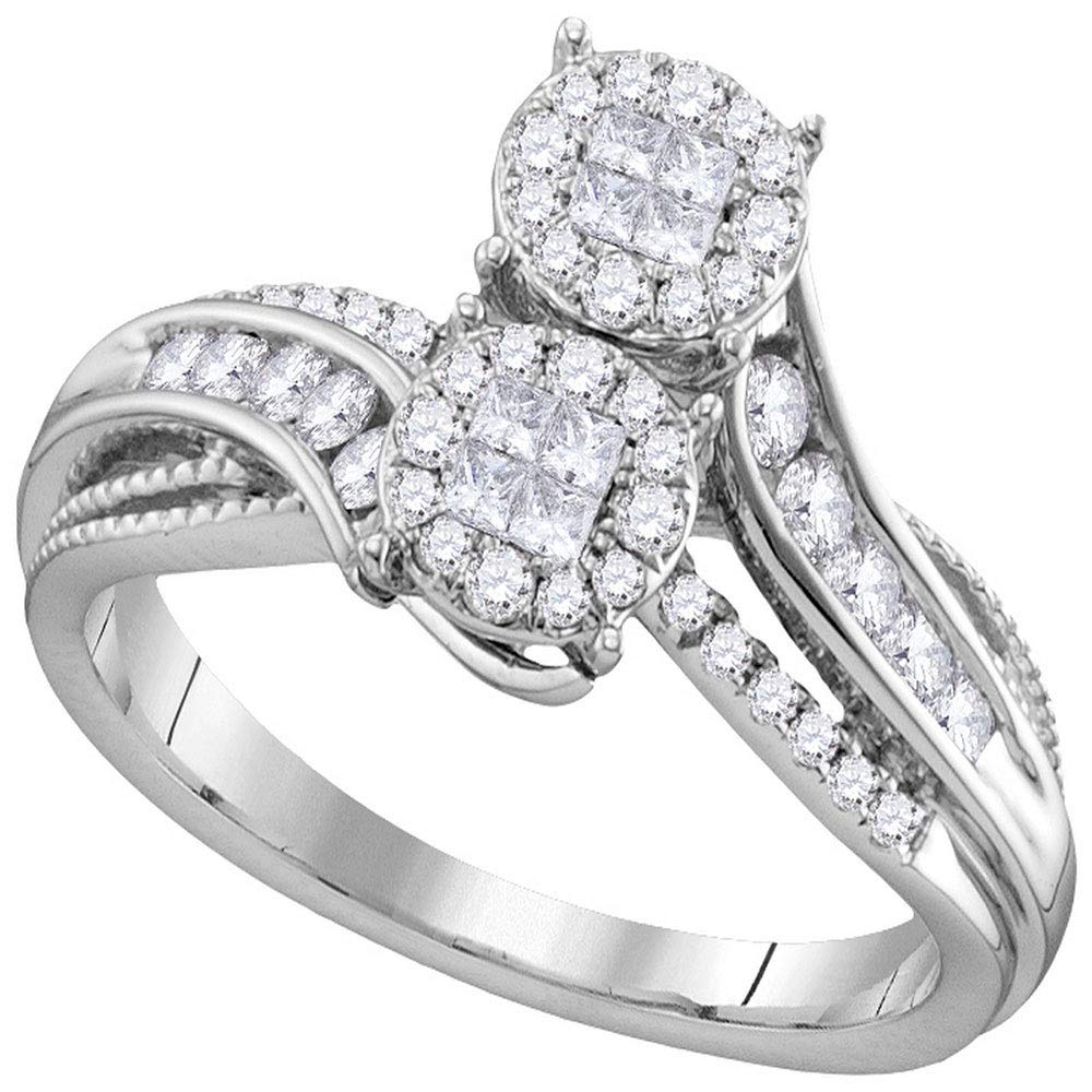 Dazzlingrock Collection 14kt White Gold Womens Princess Round Diamond Soleil Bypass Bridal Wedding Engagement Ring 1/2 ctw