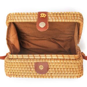 CrazyPiercing Wicker Square Crossbody Rattan Bag, Women Boho Bag Clutch Woven Handbag