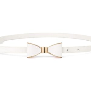 uxcell Skinny Waist Belt Metal Bow-knot No Buckle Thin Belt for Women White