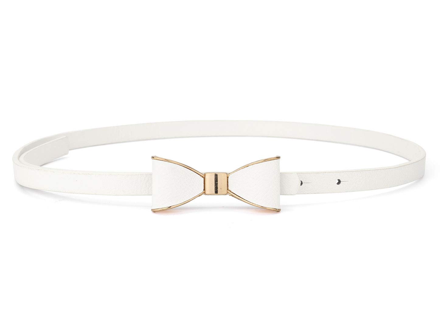 uxcell Skinny Waist Belt Metal Bow-knot No Buckle Thin Belt for Women White