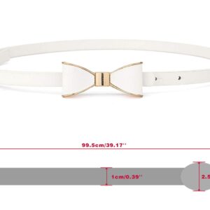 uxcell Skinny Waist Belt Metal Bow-knot No Buckle Thin Belt for Women White