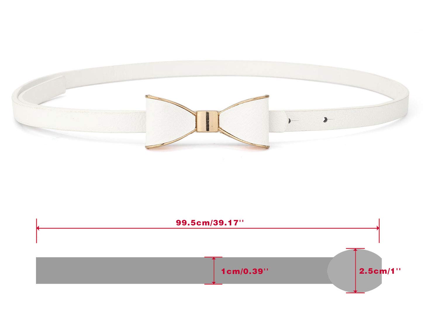 uxcell Skinny Waist Belt Metal Bow-knot No Buckle Thin Belt for Women White