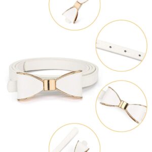 uxcell Skinny Waist Belt Metal Bow-knot No Buckle Thin Belt for Women White