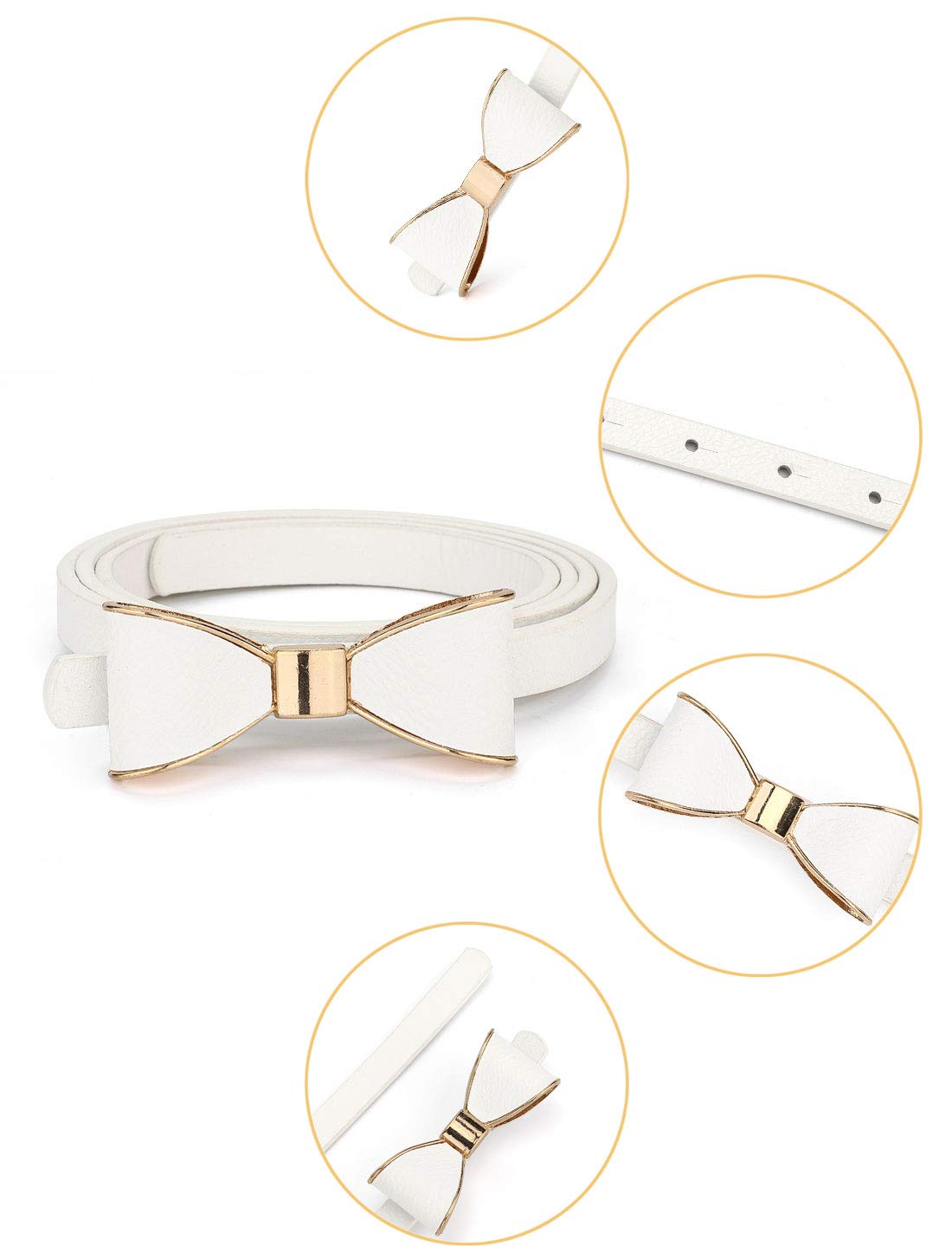 uxcell Skinny Waist Belt Metal Bow-knot No Buckle Thin Belt for Women White