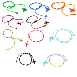 uoyu set of 10 handmade rosary cross bracelets, pulseras decenarios